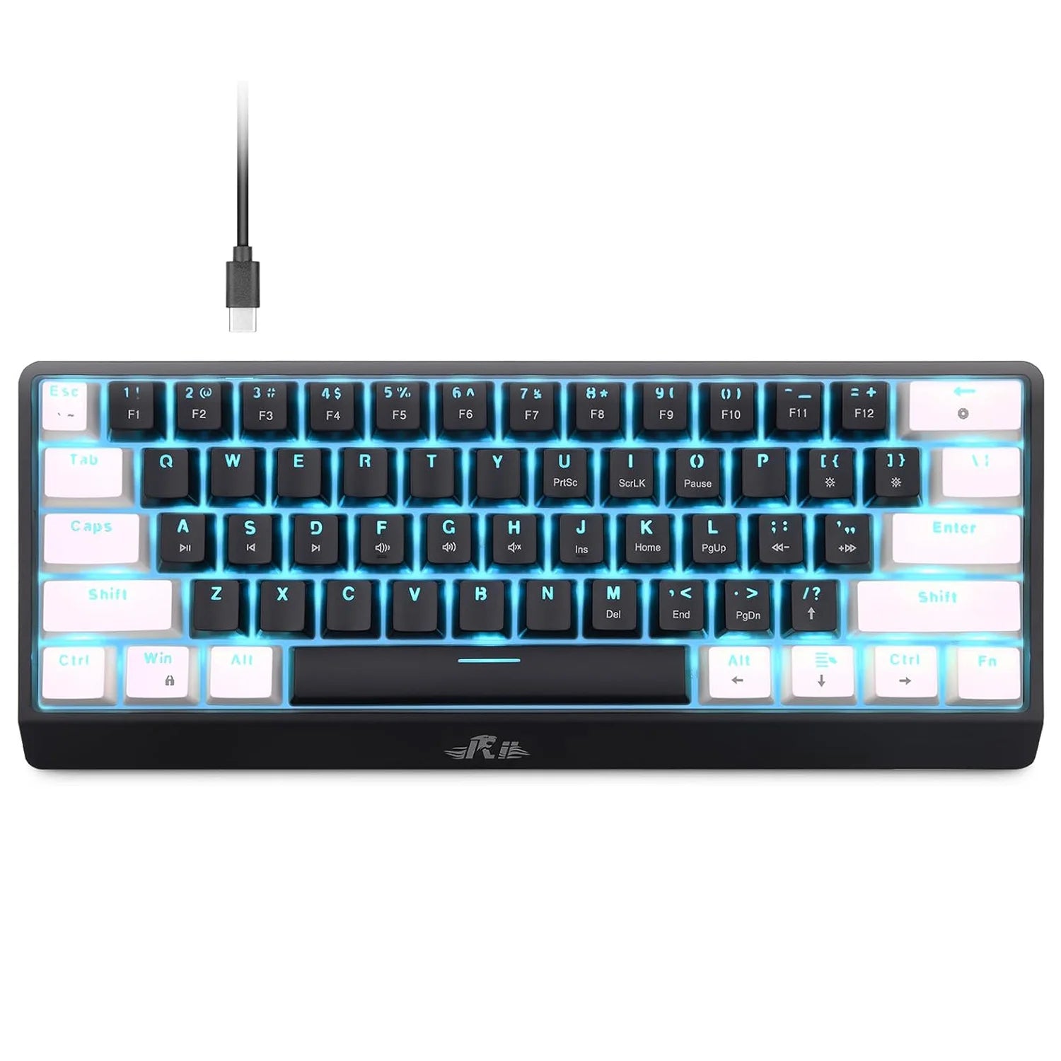 Rii RK806 60% Mechanical Gaming Keyboard,61 Keys Compact Wired Keyboard with Blue Backlight,Clicky Blue Switch,Anti-ghosting